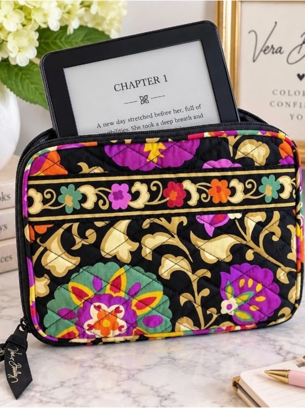 Vera Bradley Suzani E-Reader Sleeve Case Kindle Tablet Quilted Zip Retired Black